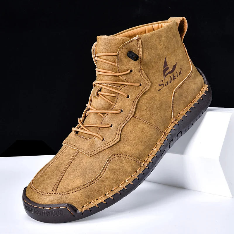 Heren Orthopedische Leren Boots – Waterdichte Comfortschoenen met Voetboogsteun & Antislip Zool