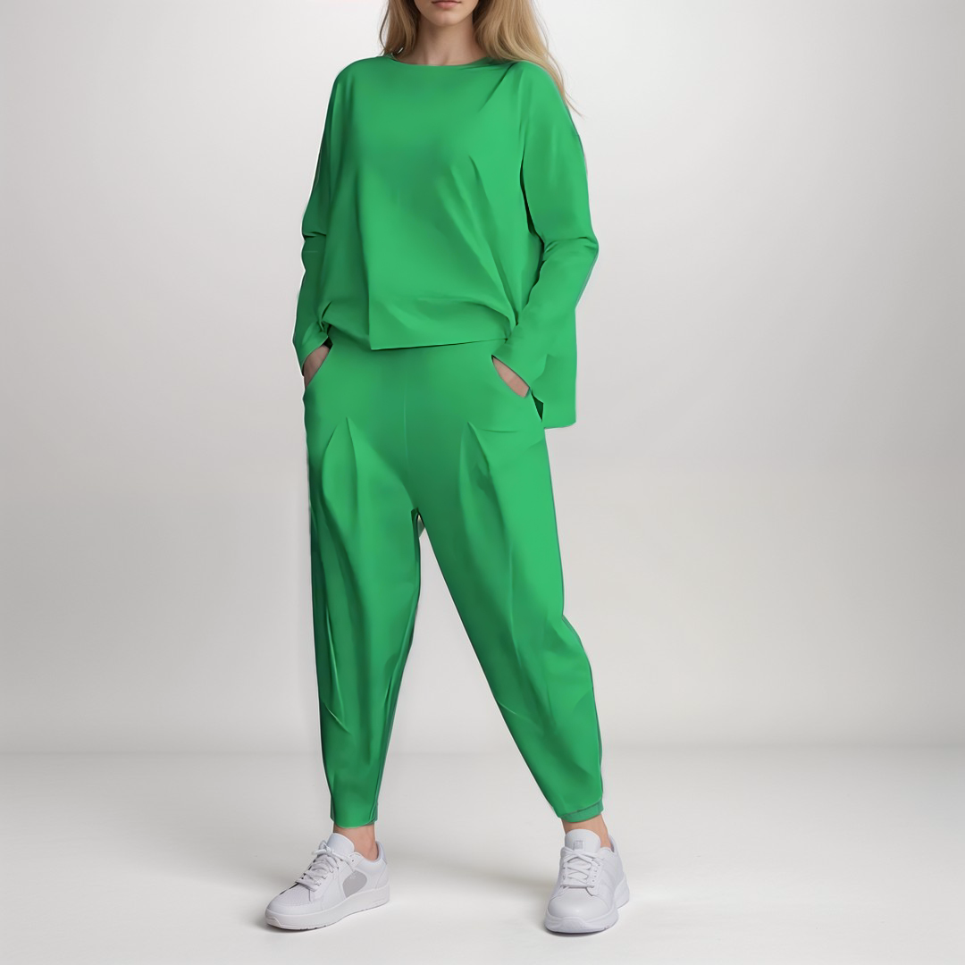 Elegante Tweedelige Dames Set – Comfortabele Losse Broek en Lange Mouwen Top voor Casual of Formele Gelegenheden
