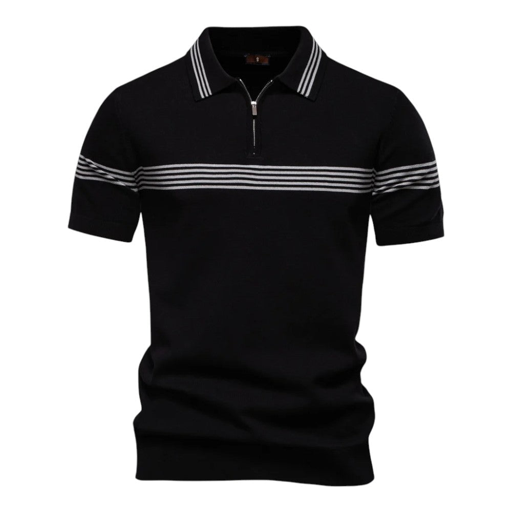 Heren Polo Shirt – Moderne Zip Polo met Contrasterende Strepen & Comfortabele Pasvorm