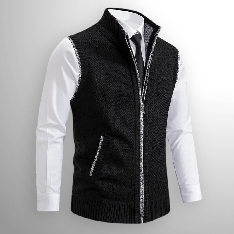 Heren Wollen Mix Gebreide Bodywarmer met Rits – Warme Laag met Kraag & Zakken